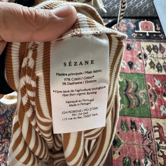 Sezane Fabiola dress camel ecru stripe size L - Picture 5 of 5